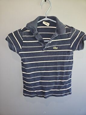 Lacoste Navy Blue & White Striped Kids Polo Fits Smaller